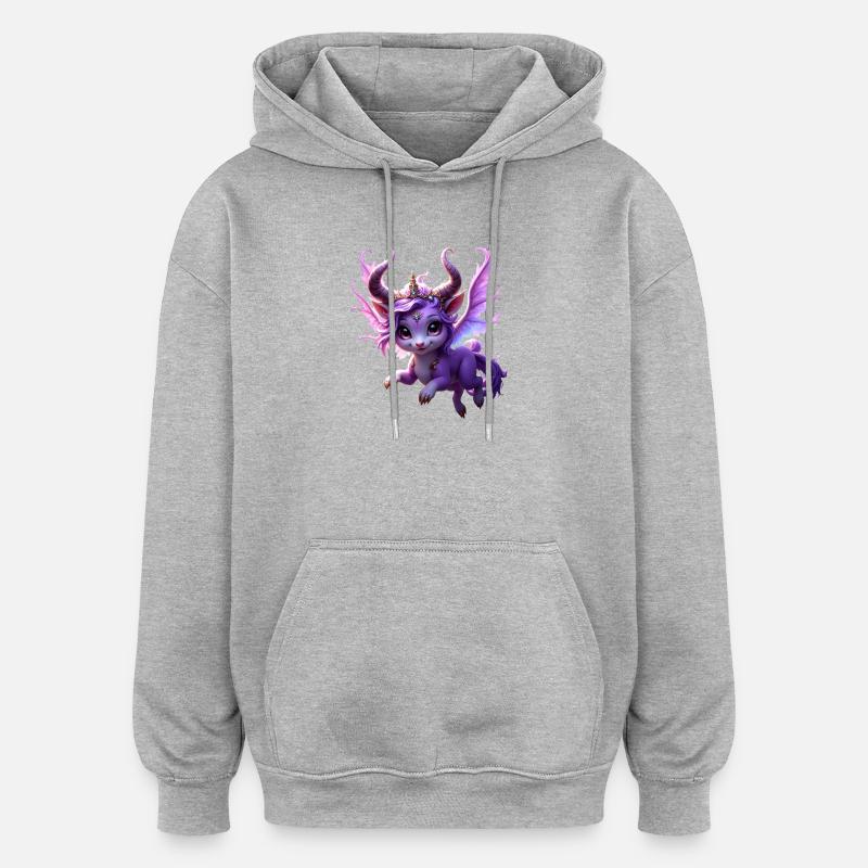 Lila Drache mit Krone - Oversized Unisex Hoodie - Grau meliert