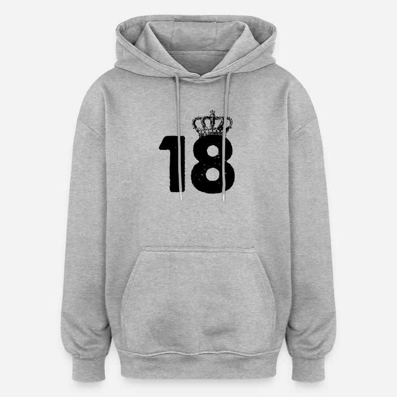 18 Krone - Oversized Unisex Hoodie - Grau meliert