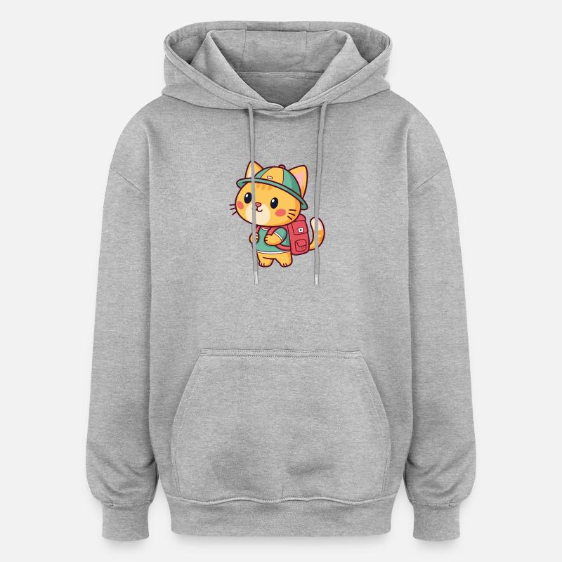 Explorer cat with backpack - Oversized Unisex Hoodie - heather grey