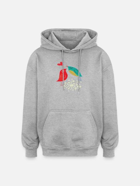 verliebte Vögel - Oversized Unisex Hoodie - Grau meliert