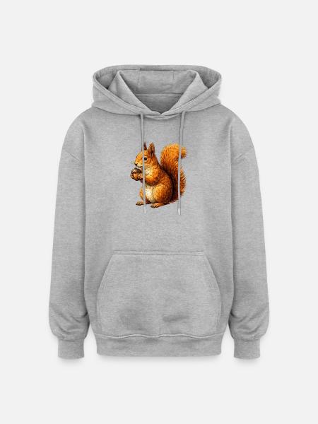 Cute squirrel with nut – animal illustration - Oversized Unisex Hoodie - heather grey