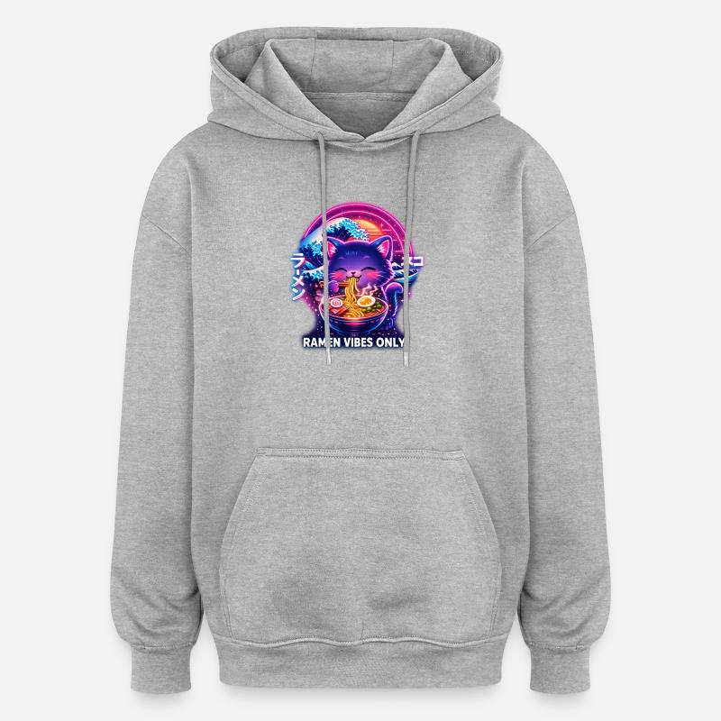 Ramen Cat Neon Cyber Gaming - Sweat à capuche oversize unisexe - gris chiné
