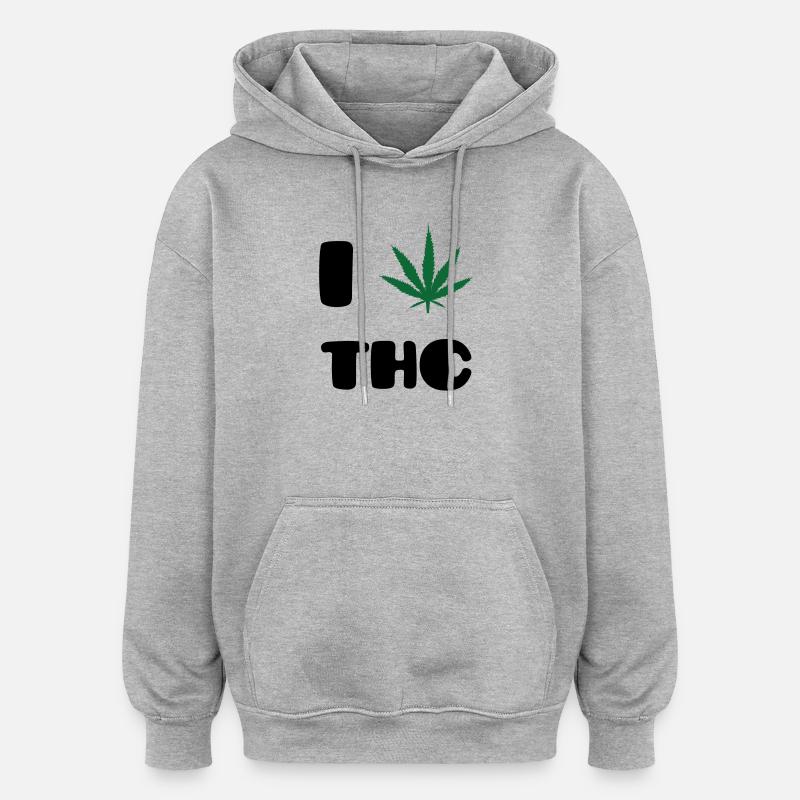 Ich liebe THC – Weed – Cannabis - Oversized Unisex Hoodie - Grau meliert