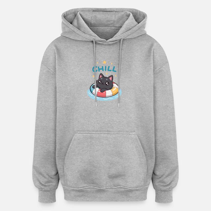 Chat Flottant Chill Bouée - Sweat à capuche oversize unisexe - gris chiné