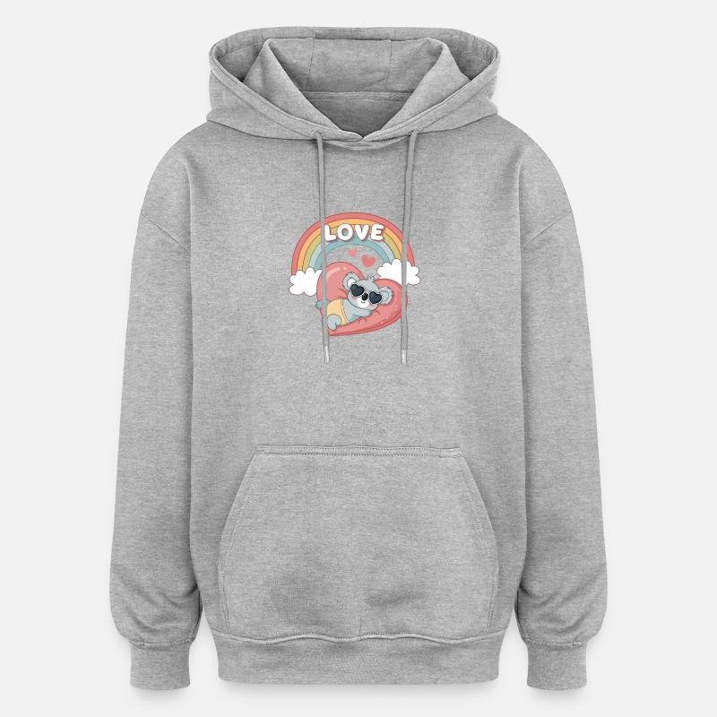 Koala-Liebe-Regenbogenherz - Oversized Unisex Hoodie - Grau meliert