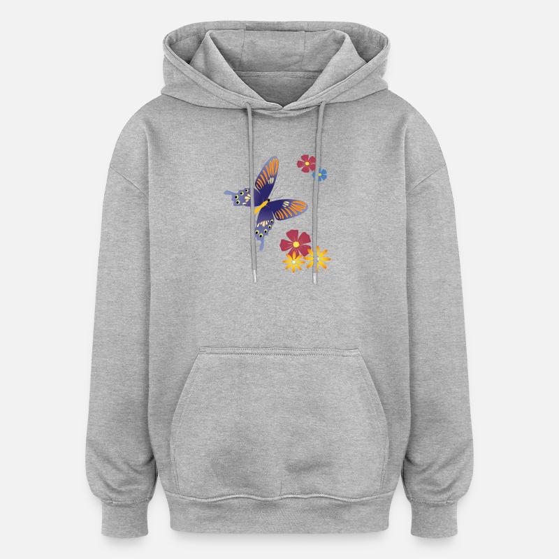 Papillon avec des fleurs - Sweat à capuche oversize unisexe - gris chiné