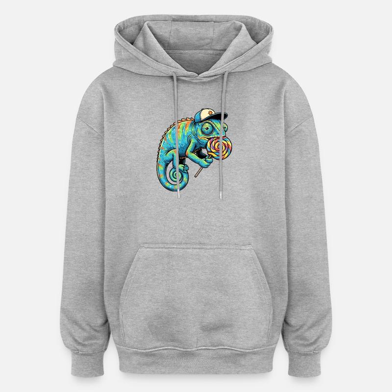 Camaleonte divertente con lecca- - Felpa con cappuccio unisex oversize - grigio melange