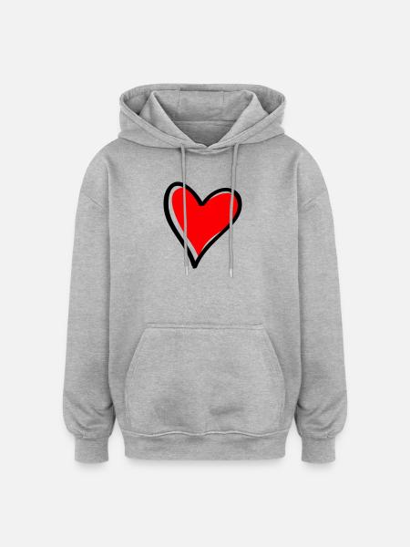Red Heart Minimal Icon - Oversized Unisex Hoodie - heather grey