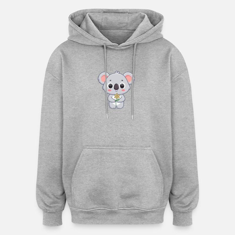 Koala mignon et fleur lumineuse - Sweat à capuche oversize unisexe - gris chiné