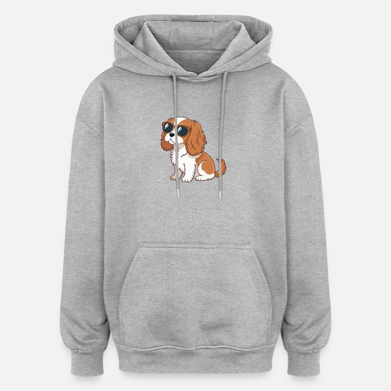 Chien Cavalier lunettes soleil chic - Sweat à capuche oversize unisexe - gris chiné