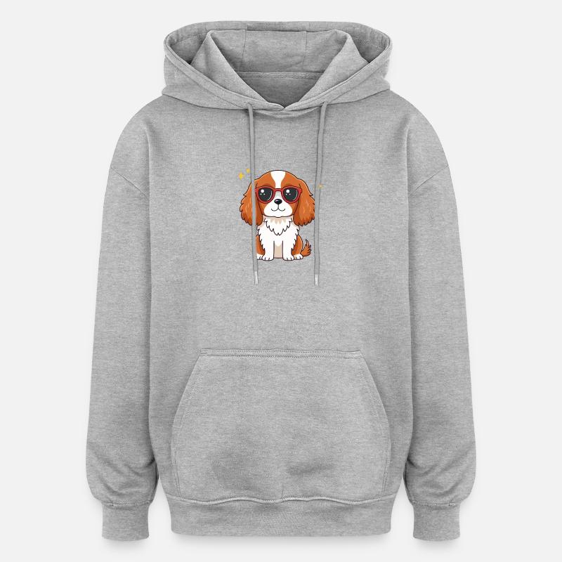 Chien chic à lunettes rouges - Sweat à capuche oversize unisexe - gris chiné