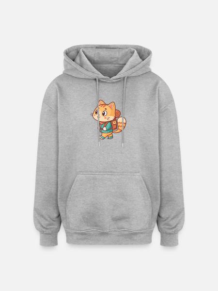 Adventurous cat on a hike - Oversized Unisex Hoodie - heather grey