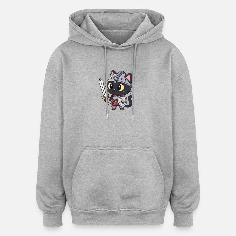 Chat Chevalier Armé Adorable - Sweat à capuche oversize unisexe - gris chiné
