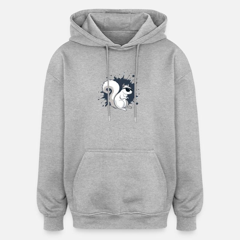 Écureuil blanc chic avec lunettes noires - Sweat à capuche oversize unisexe - gris chiné