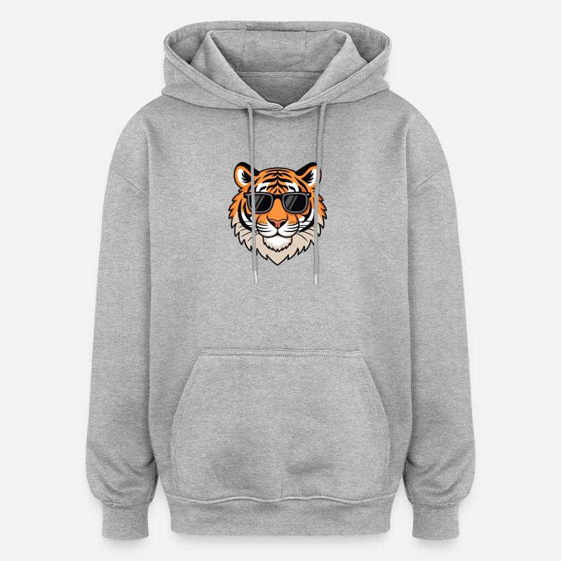 Lässiger Tiger mit dunkler Brille - Oversized Unisex Hoodie - Grau meliert