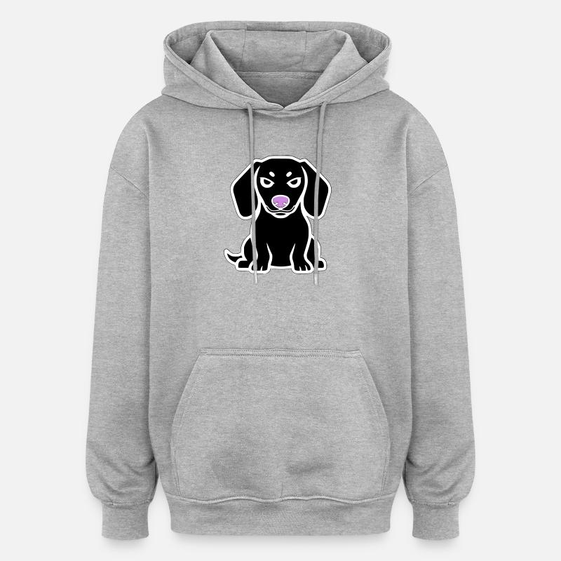 Dessin animé chiot teckel - Sweat à capuche oversize unisexe - gris chiné