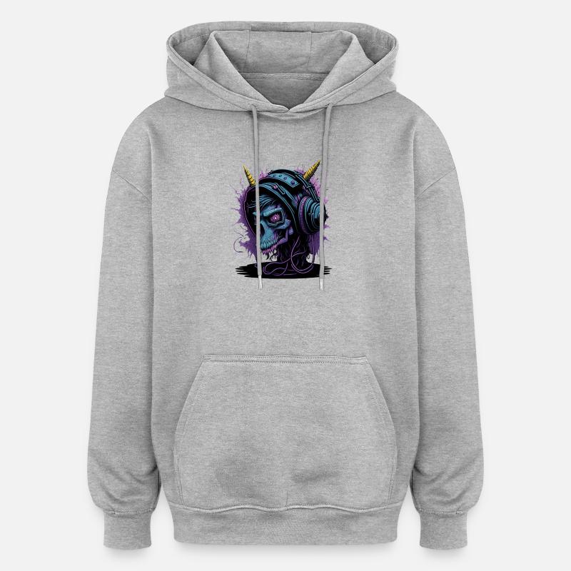 Neon Skull mit Kopfhörern DJ - Oversized Unisex Hoodie - Grau meliert