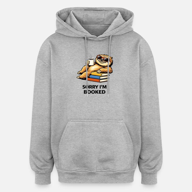 Cozy Sloth Reading Stack - Oversized Unisex Hoodie - heather grey
