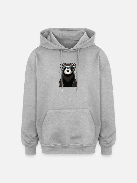 Cool Ferret with Sunglasses - Oversized Unisex Hoodie - heather grey