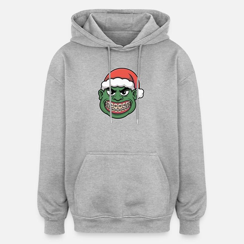 Sourire du Père Noël vert - Sweat à capuche oversize unisexe - gris chiné