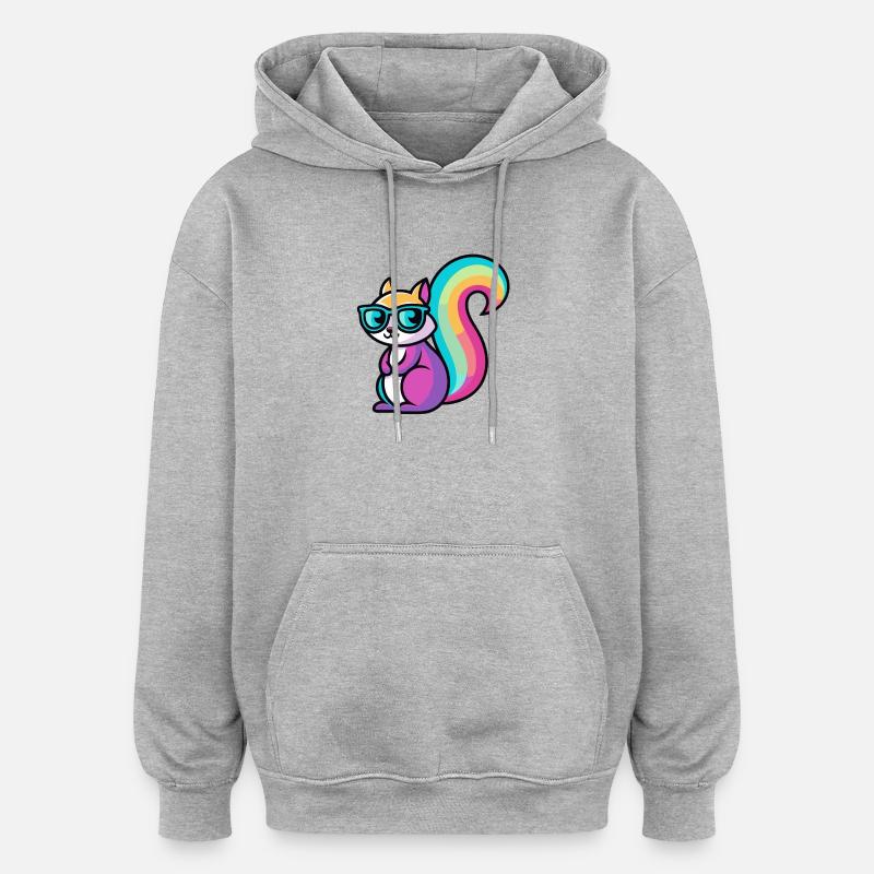 Regenbogen-Eichhörnchen-Brille - Oversized Unisex Hoodie - Grau meliert