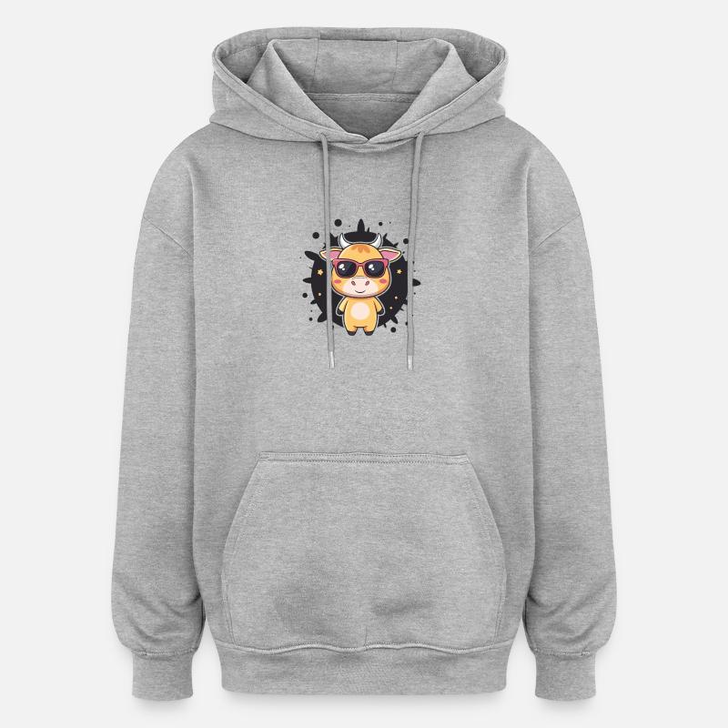 Vache kawaii lunettes de soleil - Sweat à capuche oversize unisexe - gris chiné