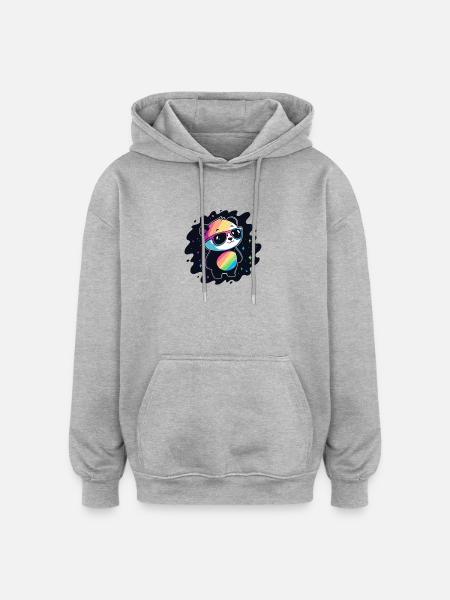 Panda Rainbow Galaxy Cool Glasses - Oversized Unisex Hoodie - heather grey