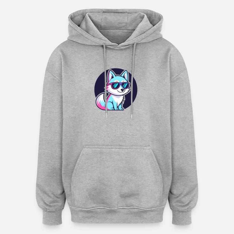 Neonfuchs mit Brille - Oversized Unisex Hoodie - Grau meliert