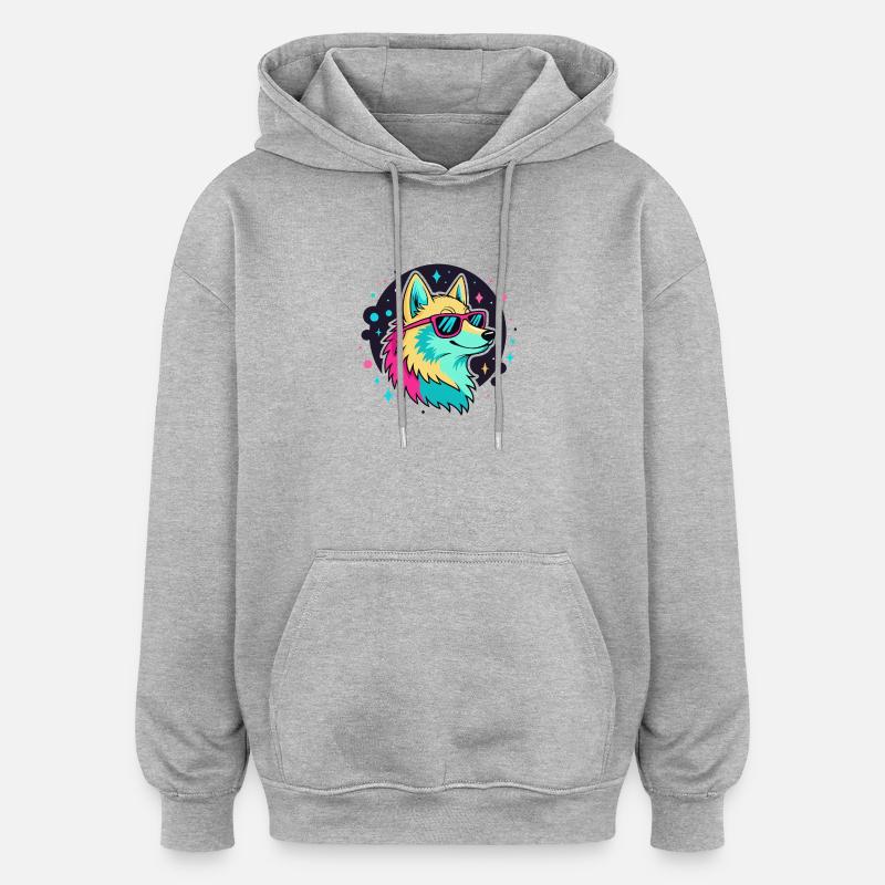 Loup Néon aux Lunettes Cool - Sweat à capuche oversize unisexe - gris chiné