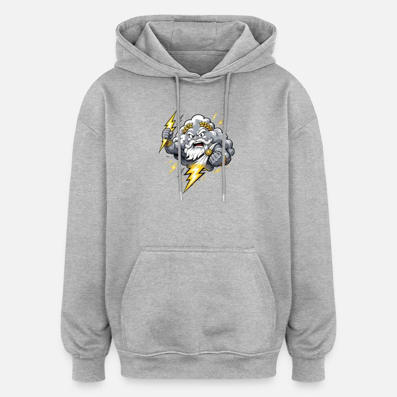 Donnergott Blitz Wolke Gewitter Comic Motiv - Oversized Unisex Hoodie - Grau meliert