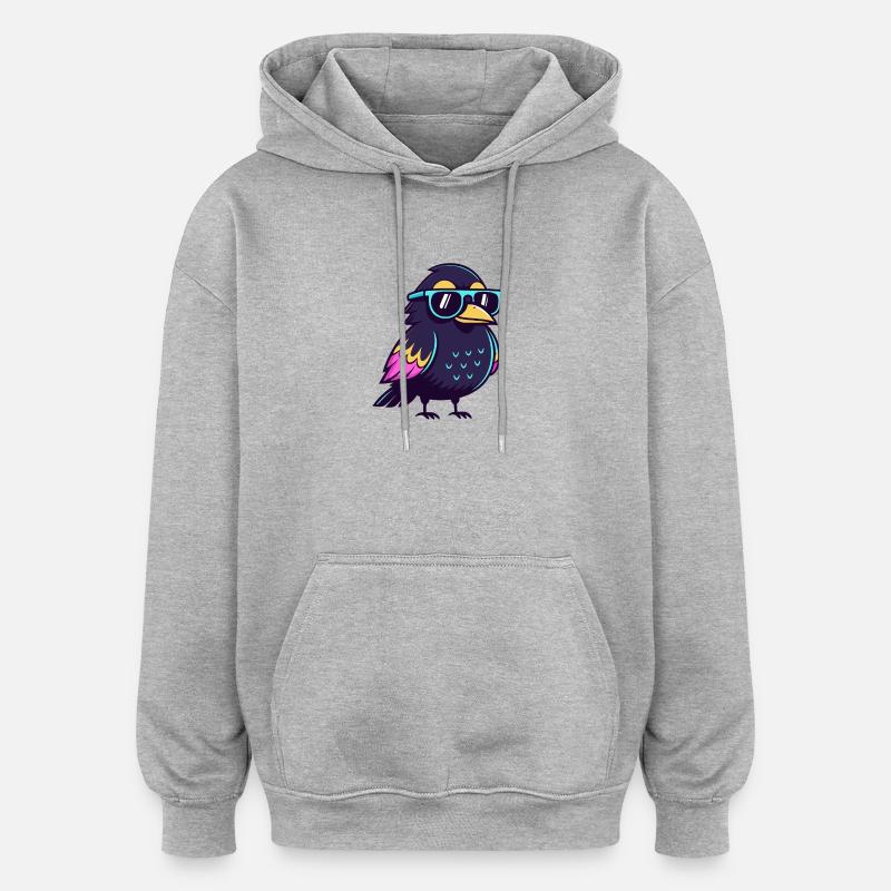 Solarblauer Hipster-Vogel - Oversized Unisex Hoodie - Grau meliert