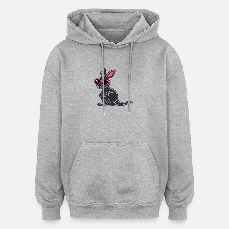 Dark Kangaroo Pink Glasses - Oversized Unisex Hoodie - heather grey