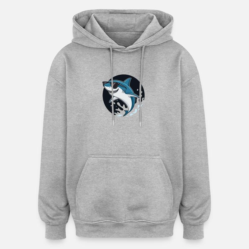 Surferhai mit dunkler Brille - Oversized Unisex Hoodie - Grau meliert