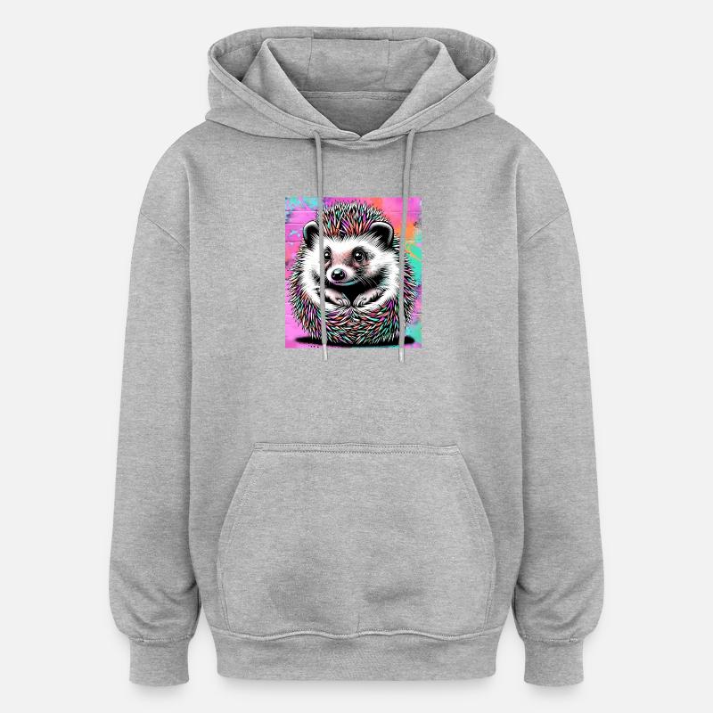 hedgehog - Oversized Unisex Hoodie - heather grey