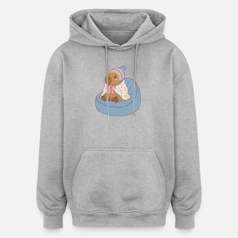 Cuddle Capybara Moonstar-Decke – Kawaii-Design - Oversized Unisex Hoodie - Grau meliert