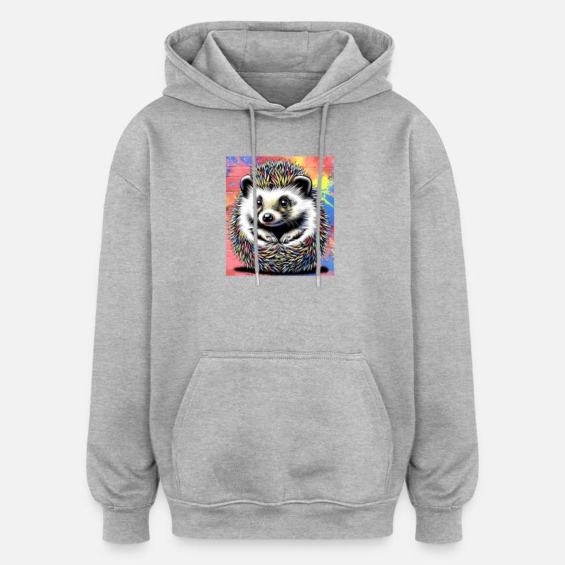 hérisson - Sweat à capuche oversize unisexe - gris chiné