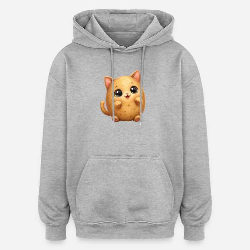 Chat de Patate mignon - Sweat à capuche oversize unisexe - gris chiné
