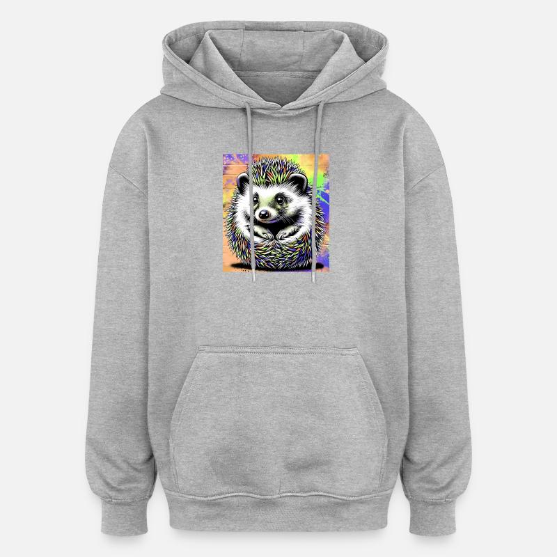 hérisson - Sweat à capuche oversize unisexe - gris chiné