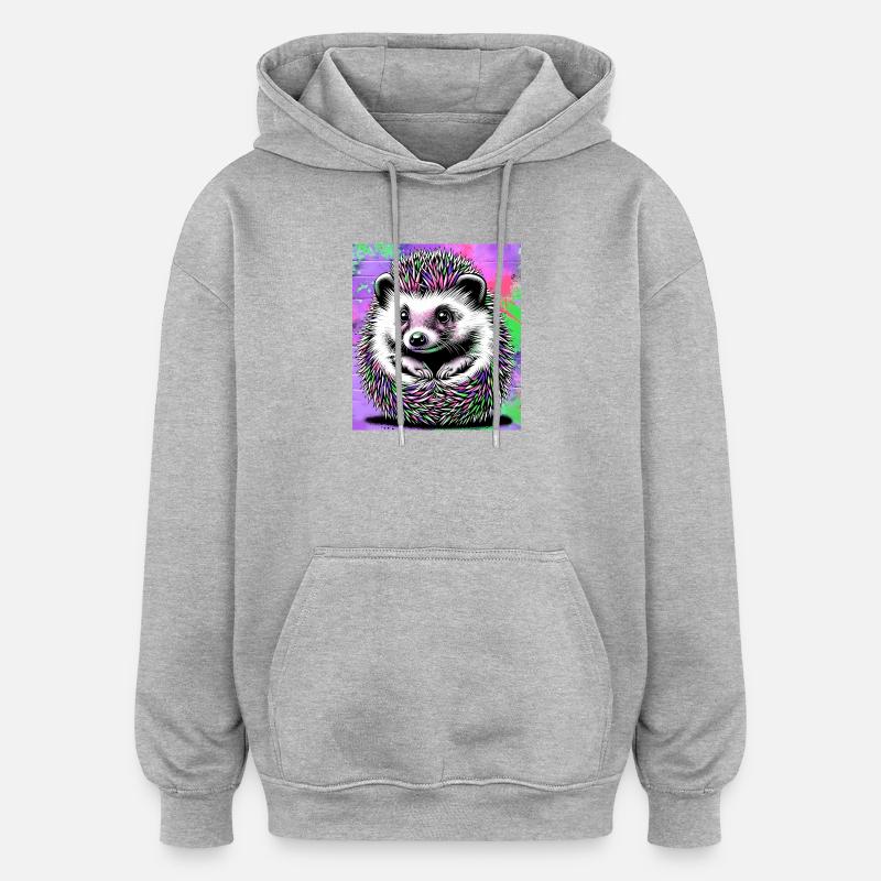 hérisson - Sweat à capuche oversize unisexe - gris chiné