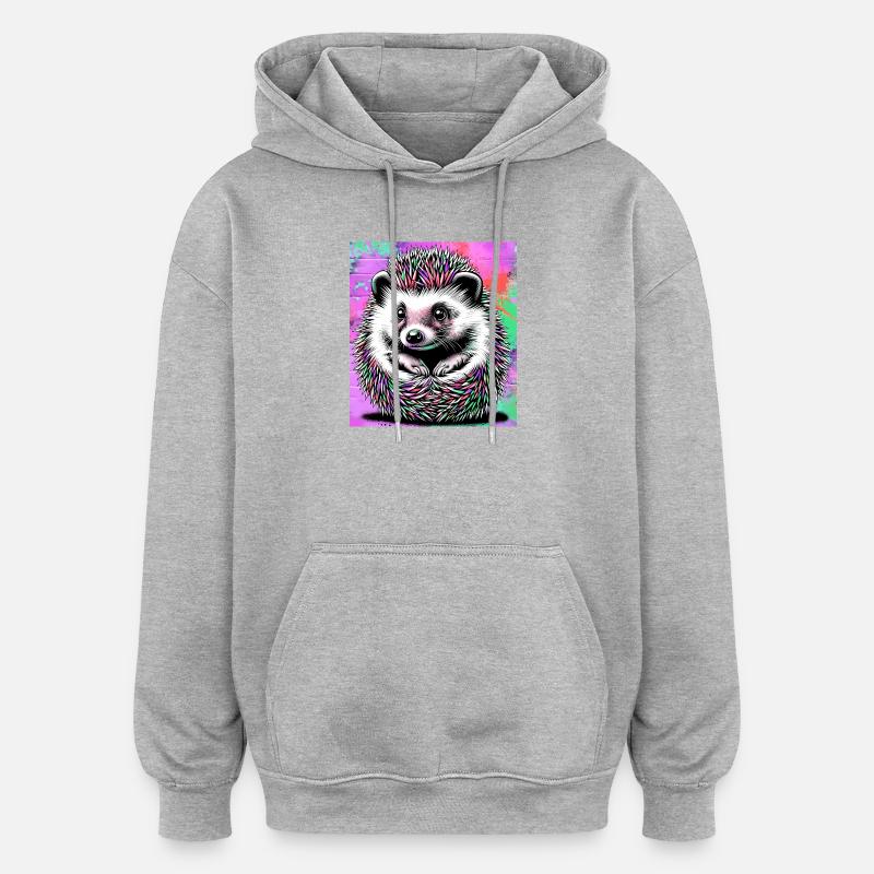 hérisson - Sweat à capuche oversize unisexe - gris chiné
