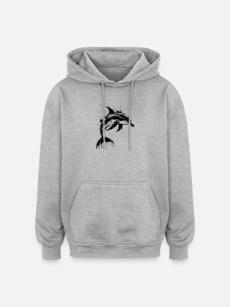 Dolphin Paint Splash Black - Oversized Unisex Hoodie - Grau meliert