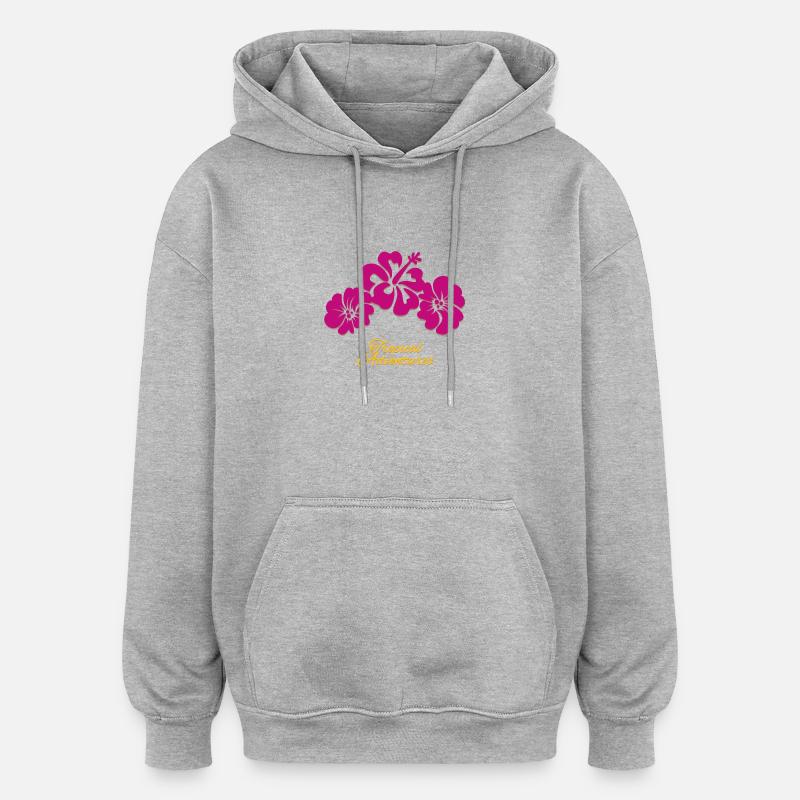 Aventures tropicales - Rose - Sweat à capuche oversize unisexe - gris chiné