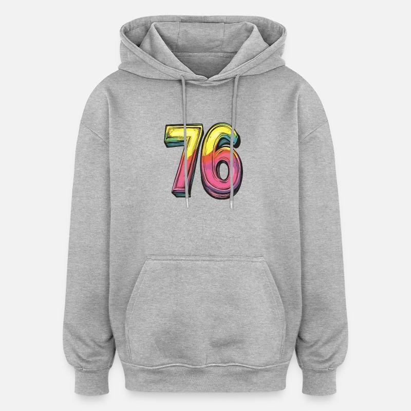 76 Symbole numérique - Sweat à capuche oversize unisexe - gris chiné