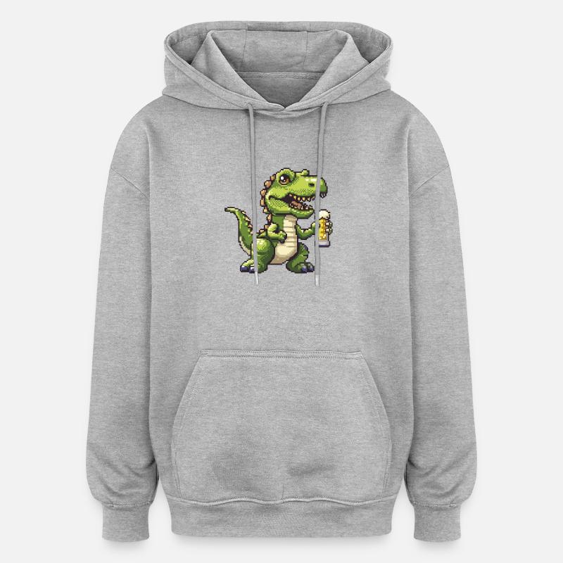 Dinosaur T-Rex Pixel Beer - Oversized Unisex Hoodie - heather grey