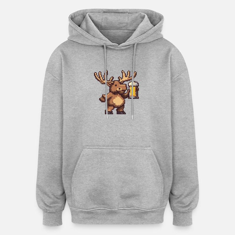 Elch Pixel Bier - Oversized Unisex Hoodie - Grau meliert