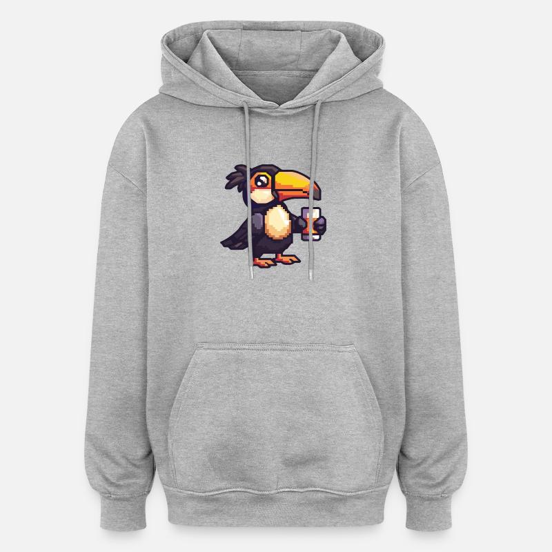 Bière Toucan Bird Pixel - Sweat à capuche oversize unisexe - gris chiné