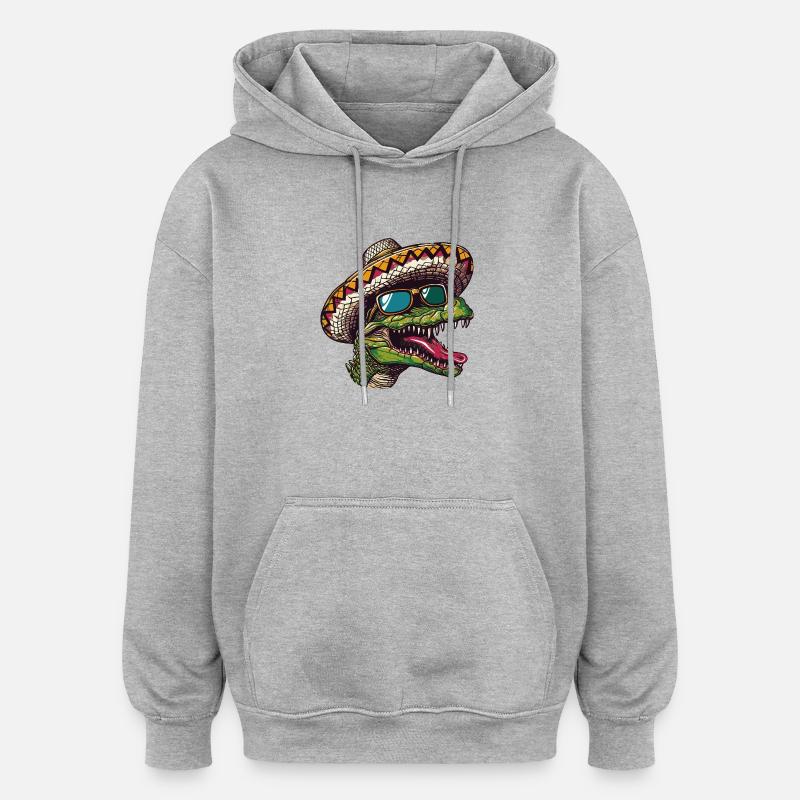 Alligator Drôle Sombrero - Sweat à capuche oversize unisexe - gris chiné