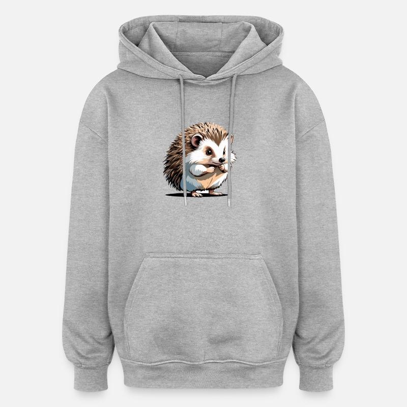 hérisson - Autocollant animal mignon - Sweat à capuche oversize unisexe - gris chiné