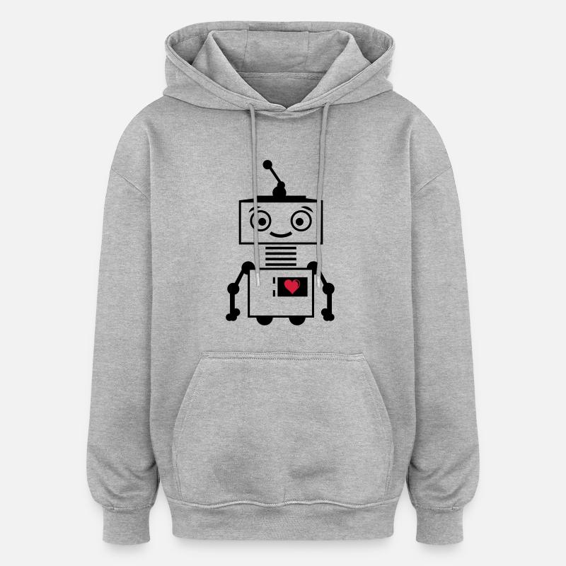 roboter_herz_2 - Sweat à capuche oversize unisexe - gris chiné