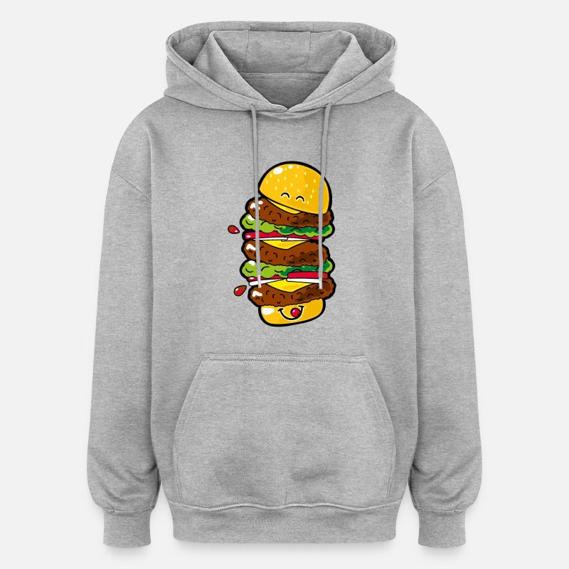 Smiley Big Burger - Sweat à capuche oversize unisexe - gris chiné